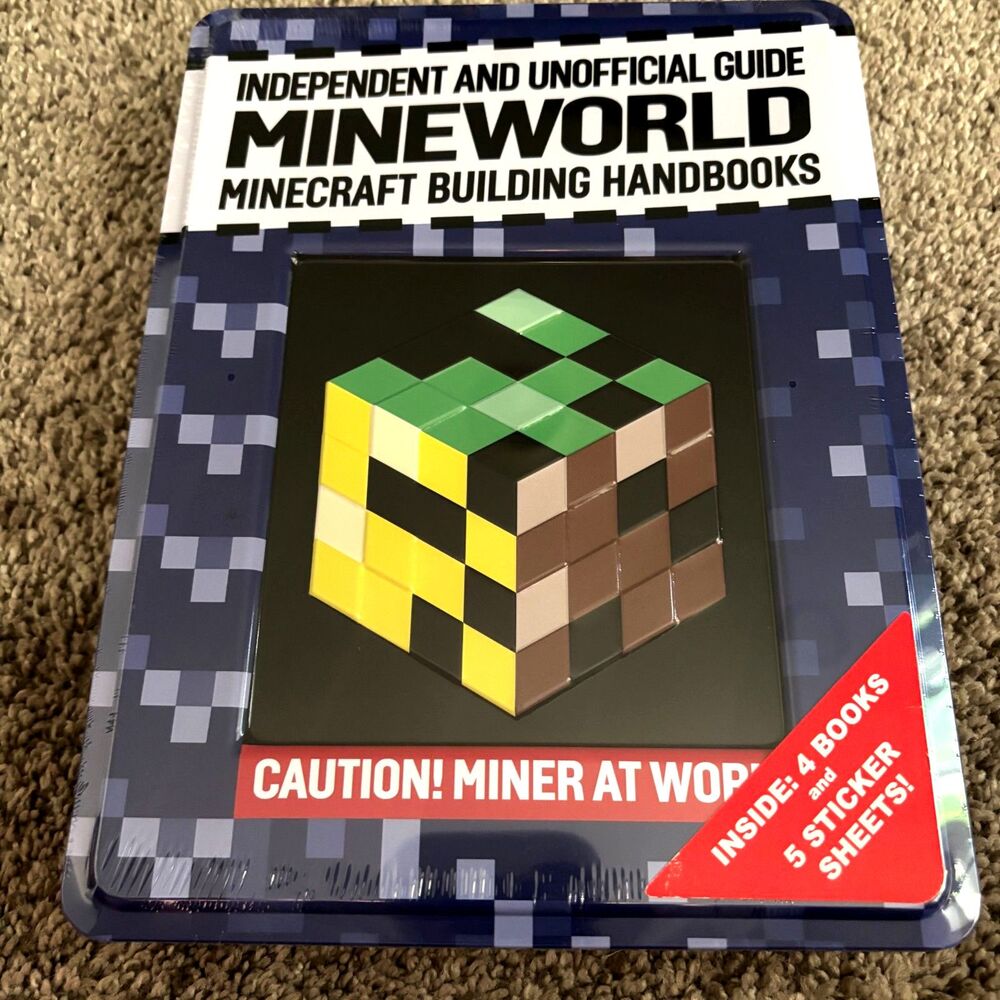 Mine World Minecraft Building Handbooks 4 Book Set Tin 5 Sticker Sheets NEW